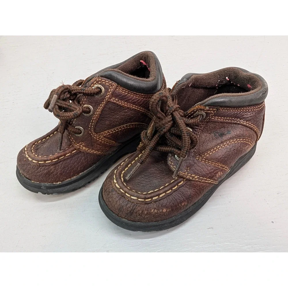 Thom McAn Ankle‎ Boots Toddler Size 7W Leather Brown Lace Up Skid Resistant